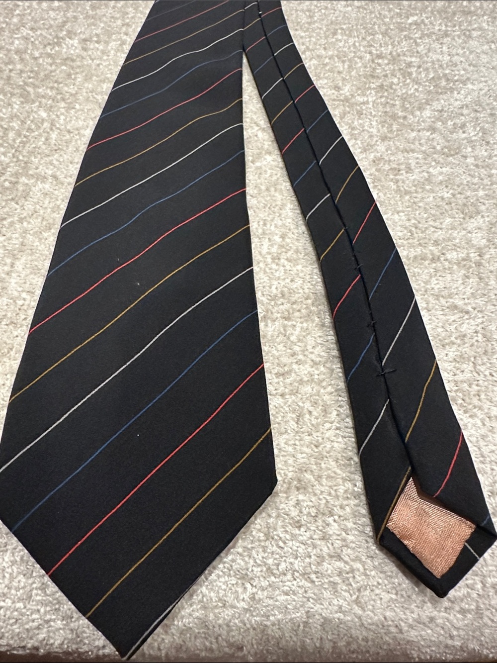 PUCCINI Classic Black Stripe Men's Tie with Multicolor Pinstripes